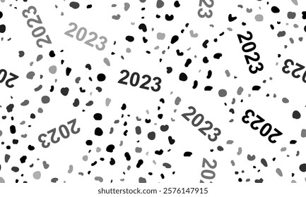 Abstract seamless pattern with 2023 year symbols. Creative leopard backdrop. Vector illustration on white background