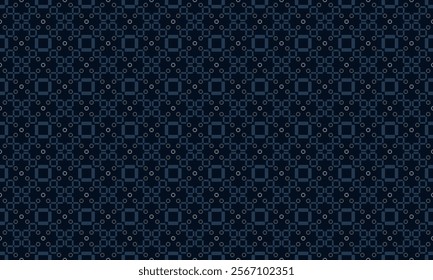 Abstract seamless pattern with 3 sizes of square composition in gray n blue on dark blue  background. Vector illustration. For masculine male shirt lady dress textile cover decoration all over print