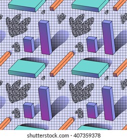 Abstract seamless pattern with 3D effect, isometric elements and geometric shapes. Vector illustration eps 10