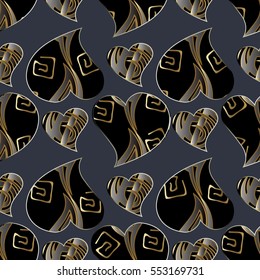 Abstract seamless pattern. 3d vector Love background. Luxury surface 3d  texture with love hearts and ornaments.Can be used for fabric, textile, card,wallpaper, cloth. 