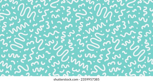 Abstract seamless pattern of the 80s 90s with geometric figures and doodles. Vector childrens background in Memphis style