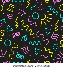 Abstract seamless pattern in 90s style. Doodle background for print, posters, etc.