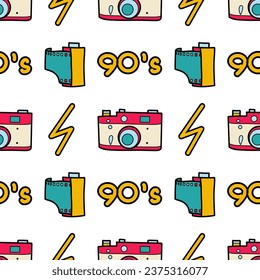 Abstract seamless pattern in 90s style flat drawings