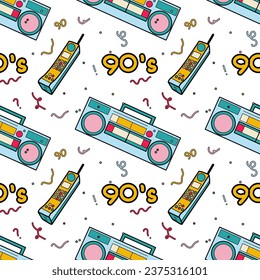 Abstract seamless pattern in 90s style flat drawings