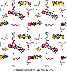 Abstract seamless pattern in 90s style flat drawings