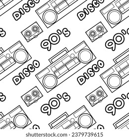 Abstract seamless pattern in 90s style outline drawings