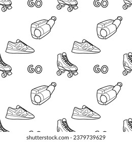 Abstract seamless pattern in 90s style outline drawings