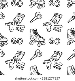Abstract seamless pattern in 90s style outline
