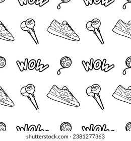 Abstract seamless pattern in 90s style outline