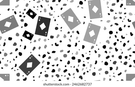 Abstract seamless pattern with ace of diamond cards. Creative leopard backdrop. Vector illustration on white background