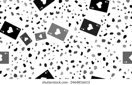 Abstract seamless pattern with ace of heart cards. Creative leopard backdrop. Vector illustration on white background