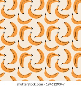 Resumen de patrón sin fisuras de fondo estético minimalista para diseño de portada, interiores, web, redes sociales. Ilustración vectorial de moda brillante con bananas, garabatos, puntos, líneas, pinceladas.