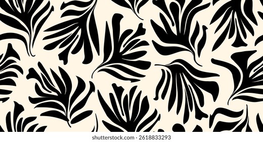 Abstract seamless pattern. African geometric motifs, bohemian florals, and hand-carved textures. Grunge collage with ethnic cutouts for modern backdrops, graphic design, or boho decor. Black-toned art