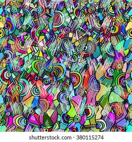 Abstract seamless pattern in African style. Ornament of bright cheerful shapes, vector.