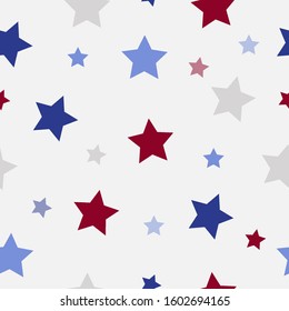 Abstract Seamless Pattern American President Day. Vector Illustration red, blue, gray stars on a white background.