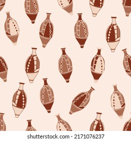 Abstract seamless pattern with antique vases in boho style. Vector background with clay jars in modern bohemian style perfect for scrapbooking, textile, wrapping paper and stationery	