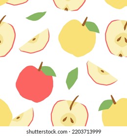 Abstract seamless pattern with apples fruits in flat style. Vector wallpaper on a white background. Perfect for textiles or surface design