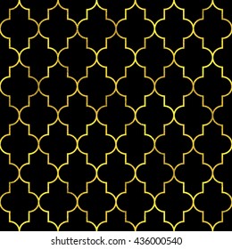 Abstract seamless pattern in Arabian style. Vector golden fashion background, gold on black oriental ornament