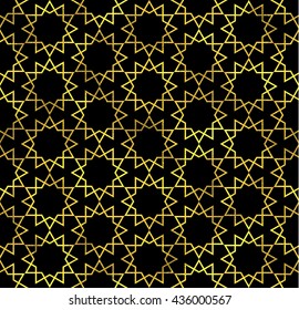 Abstract seamless pattern in Arabian style. Vector golden fashion background, gold on black oriental ornament