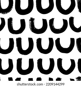Abstract seamless pattern of arch shaped elements. Semicircles with rough edges. Arch geometrical ornament. Thin curved doodle lines.