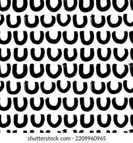 Abstract seamless pattern of arch shaped elements. Semicircles with rough edges. Arch geometrical ornament. Thin curved doodle lines.