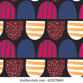 Abstract seamless pattern. Arched textured shapes. Colorful creative repeating background. It can be used for wallpaper, textiles, wrapping, card, cover. Vector illustration, eps10