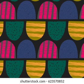 Abstract seamless pattern. Arched textured shapes. Colorful creative repeating background. It can be used for wallpaper, textiles, wrapping, card, cover. Vector illustration, eps10