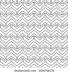 Abstract seamless pattern of arrows. Rhythmic structure of herringbone. Monochrome stylish texture with chevron. Linear style. Vector geometric background.