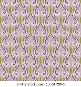 Abstract, seamless pattern in art nouveau style on a dusty pink background for design of fabric or gift paper, decoration of cards.