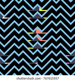 Abstract seamless pattern in artistic style. Colorful shapes on geometrical background. Trendy decoration design