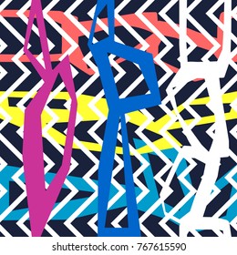 Abstract seamless pattern in artistic style. Colorful shapes on geometrical background. Trendy decoration design