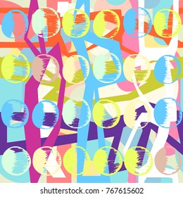 Abstract seamless pattern in artistic style. Colorful shapes on geometrical background. Trendy decoration design