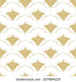 Abstract seamless pattern in Asian style. Pattern of gold scales on a white background. Design of invitation, gifts, banners for the new year and Christmas. Stock vector illustration.