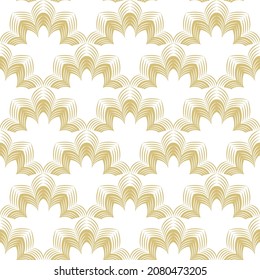 Abstract seamless pattern in Asian style. Pattern of gold scales on a white background. Design of invitation, gifts, banners for the new year and Christmas. Stock vector illustration.