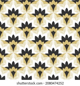 Abstract seamless pattern in Asian style. Pattern of gold scales on a white background. Design of invitation, gifts, banners for the new year and Christmas. Stock vector illustration.