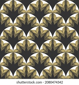 Abstract seamless pattern in Asian style. Pattern of gold scales on a white background. Design of invitation, gifts, banners for the new year and Christmas. Stock vector illustration.