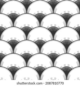 Abstract seamless pattern in Asian style. Pattern of black scales on a white background. Design of stylish clothes, packaging, home textiles, wallpapers and curtains. Stock vector illustration.