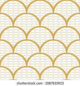 Abstract seamless pattern in Asian style. Pattern of gold scales on a white background. Design of invitation, gifts,pack for food, banners for the new year and Christmas. Stock vector illustration.