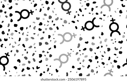 Abstract seamless pattern with astrological mercury symbols. Creative leopard backdrop. Vector illustration on white background