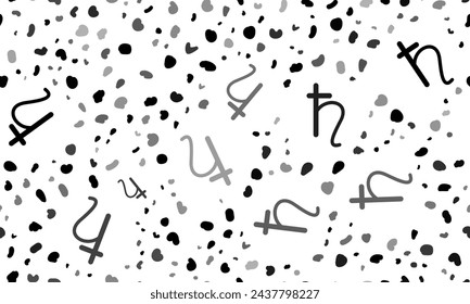 Abstract seamless pattern with astrological saturn symbols. Creative leopard backdrop. Vector illustration on white background