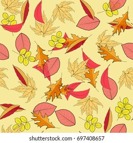Abstract seamless pattern of autumn leaves.