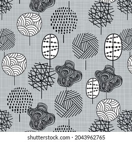 Resumen de un patrón sin fisuras con árboles de otoño. Fondo vectorial para varias superficies. Texturas dibujadas a mano de moda.