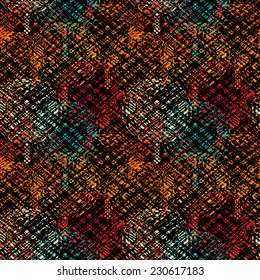 Abstract seamless pattern with autumn trees. Repeating background. Colorful noise texture. Cloth design. Wallpaper 