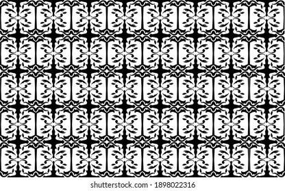 Abstract seamless pattern background, black and white color, printed batik style, traditional Indonesian