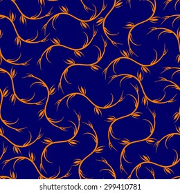 Abstract seamless pattern, background. The branches and leaves on a blue background.