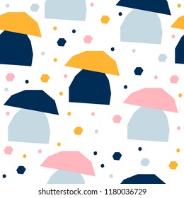 Abstract seamless pattern background. Childish geometric cover for design birthday card, wallpaper, holiday wrapping paper, shop seasonal sale advertising, textile fabric, bag print, t shirt etc.