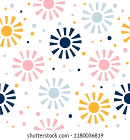 Abstract seamless pattern background. Childish geometric cover for design birthday card, wallpaper, holiday wrapping paper, shop seasonal sale advertising, textile fabric, bag print, t shirt etc.