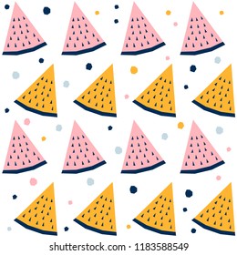 Abstract seamless pattern background. Childish application geometric cover for design birthday card, wallpaper, holiday wrapping paper, shop sale advertising, textile fabric, bag print, t shirt etc.