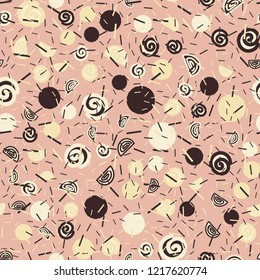 Abstract seamless pattern background of chocolate treats and sprinkles Great for packaging, backdrops, fabric, stationery. Fully editable vector format.