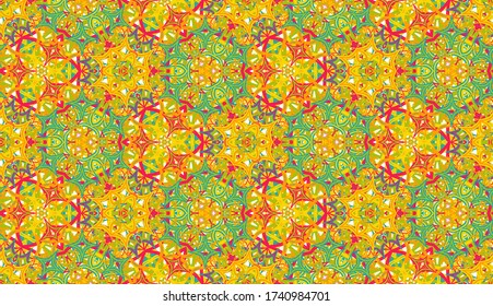 Abstract seamless pattern, background. Colorful kaleidoscope. Useful as design element for texture and artistic compositions.